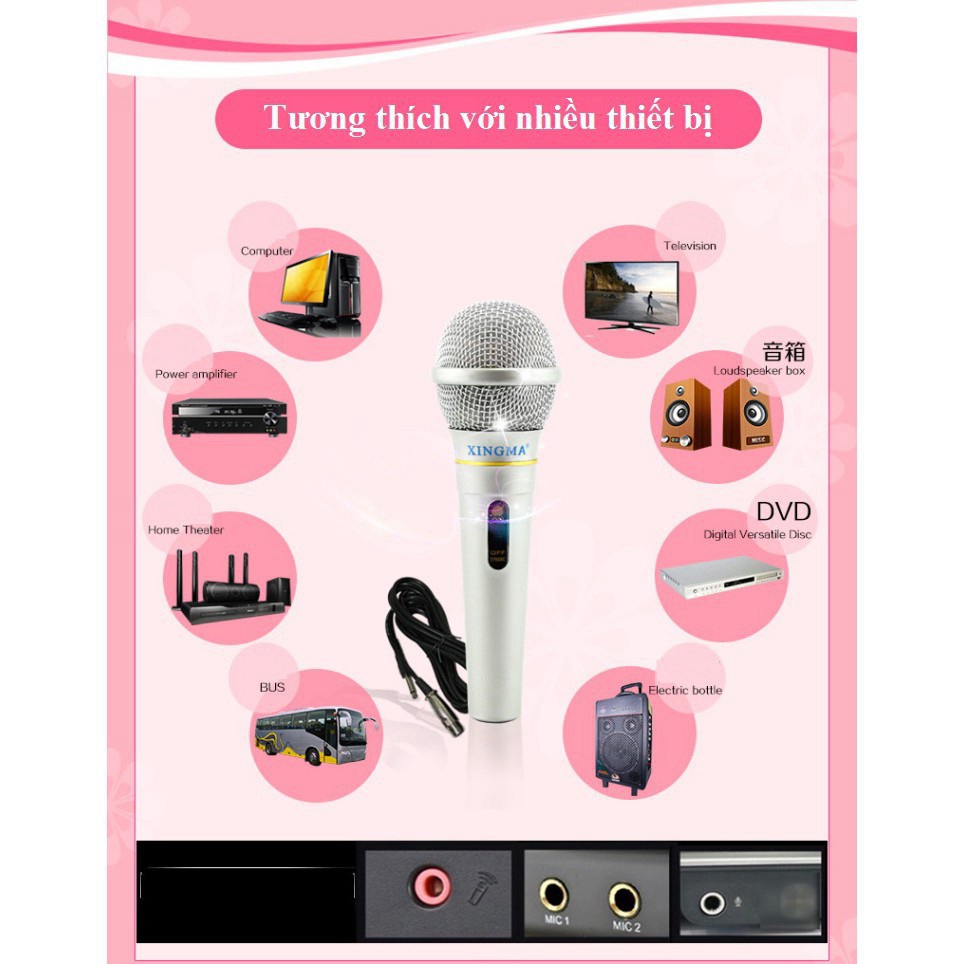 Mic hát Karaoke gia đình Xingma Ak-319 âm thanh trong trẻo sống động, có màng lọc tạp âm, dây dài 3m - bảo hành 1 đổi 1