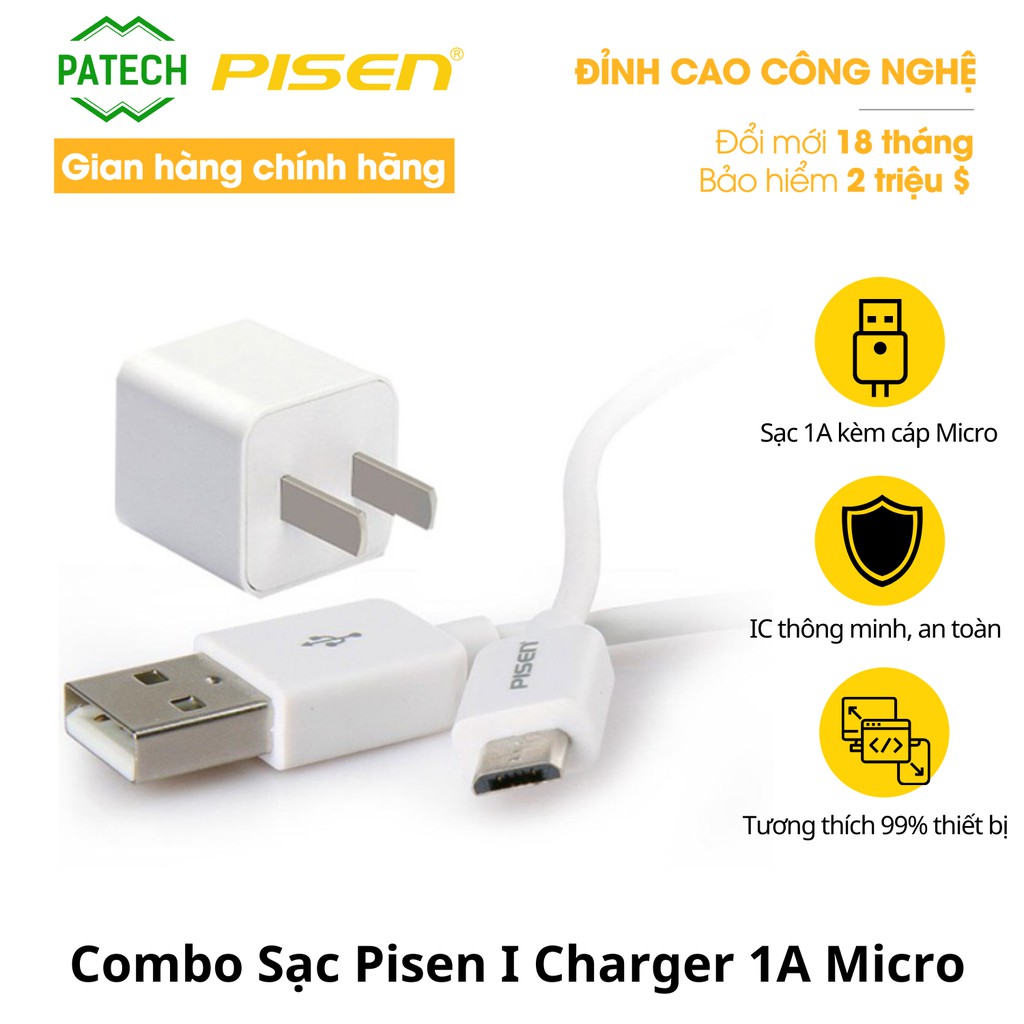 [Mã 2404EL10K giảm 10K đơn 20K] Combo Sạc Pisen I Charger 1A Micro - HÀNG CHÍNH HÃNG