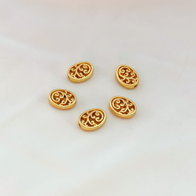 Chuỗi Hạt Đá Method Màu Vàng 18K Hai Mặt Hình Oval Rỗng Dùng Làm Vòng Tay DIY