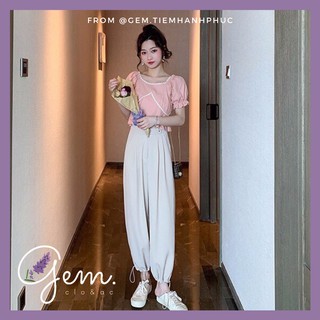 Set Áo Sơ Mi Thô Mix Quần Thụng Lưng Cao