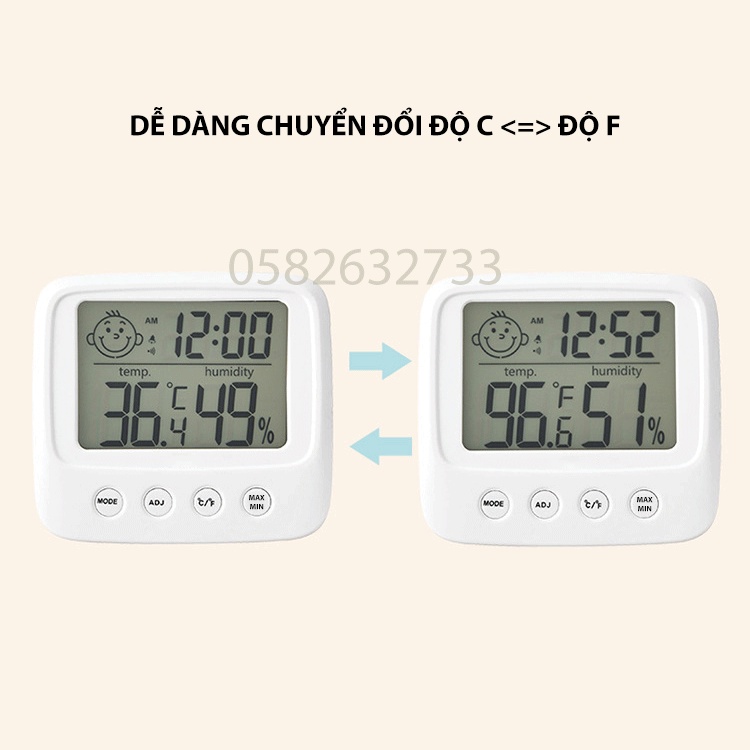 Nhiệt ẩm kế điện tử SanLiang chính hãng cao cấp đo nhiệt độ độ ẩm phòng ngủ cho bé