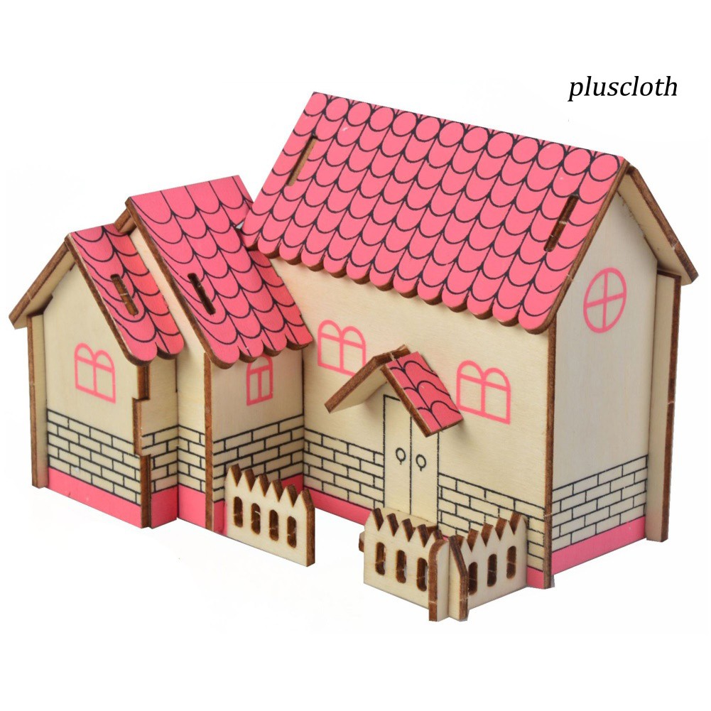 Set 2 Bộ Ghép Hình Ngôi Nhà 3d Bằng Gỗ Cho Bé