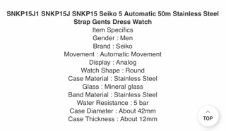 Đồng hồ nam Seiko SNKP15J1