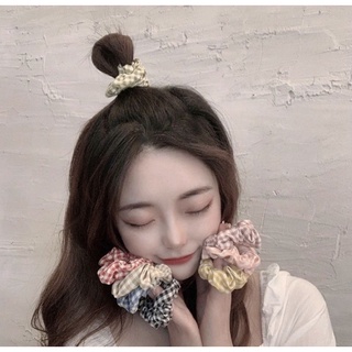 Dây buộc tóc, cột tóc vải scrunchies caro cao cấp