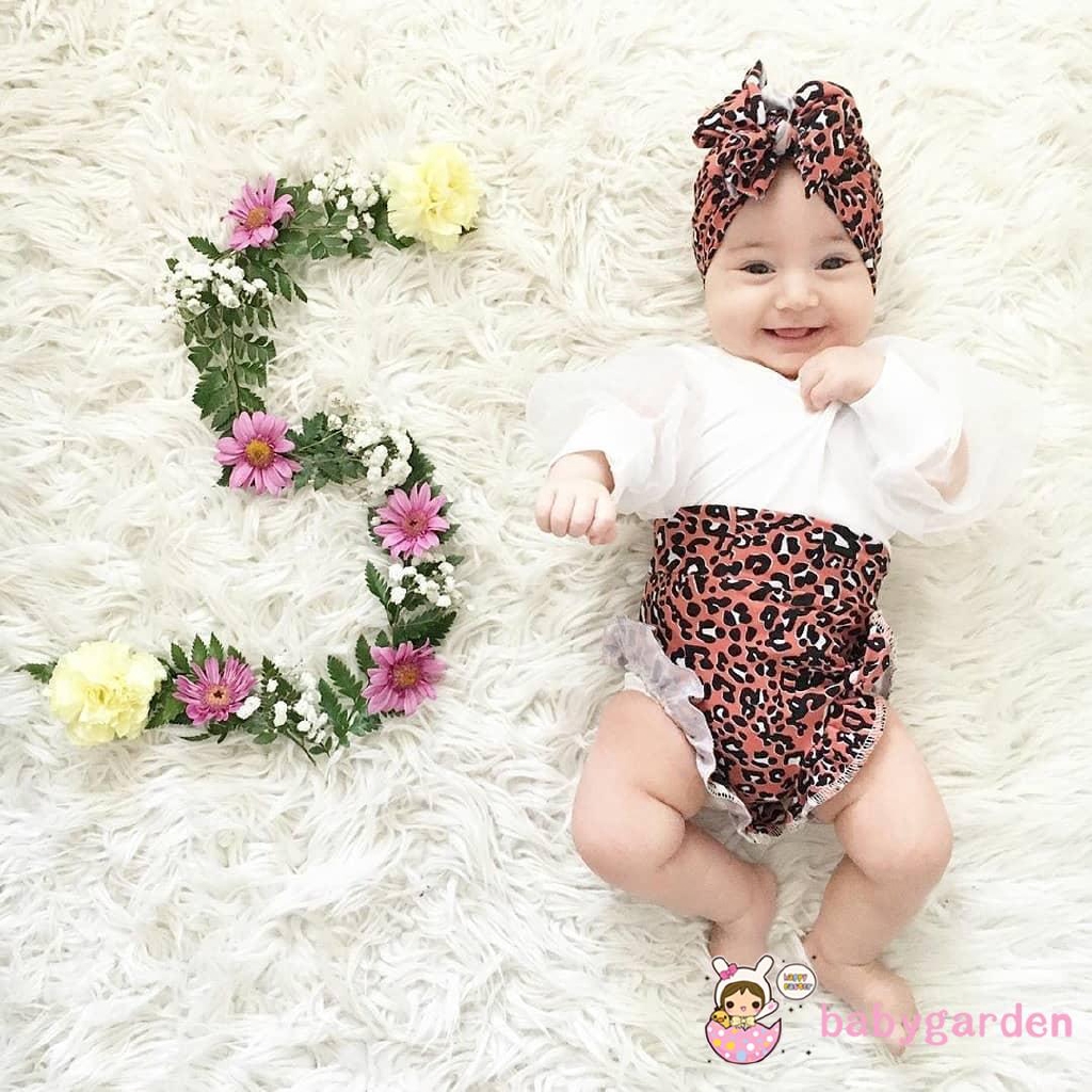 Set romper tay dài+quần đùi+băng đô xinh xắn đáng yêu dành cho bé