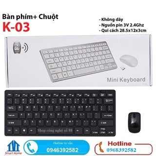 Bàn Phím Chuột Không Dây K03, Dùng Được Cho Điện Thoại Và Máy Tính Bảng , Kèm GIẮC OTG