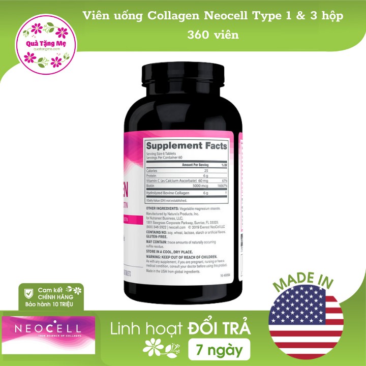 Viên uống Collagen Neocell Type 1 & 3 hộp 360 viên