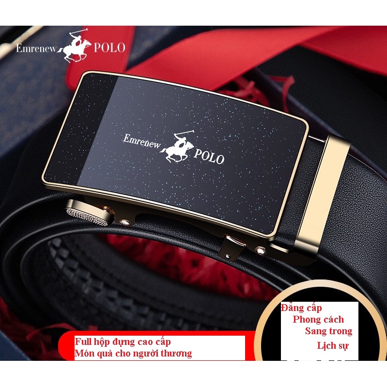 Thắt Lưng Da Bò Nam Cao Cấp EMRENEW POLO 2 Lớp Full Hộp Đựng Bảo Hành 12 Tháng