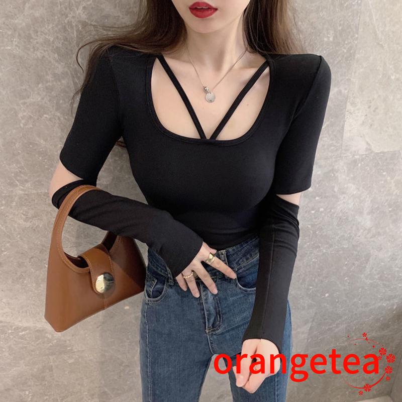 Áo Croptop Tay Dài Màu Sắc Thanh Lịch