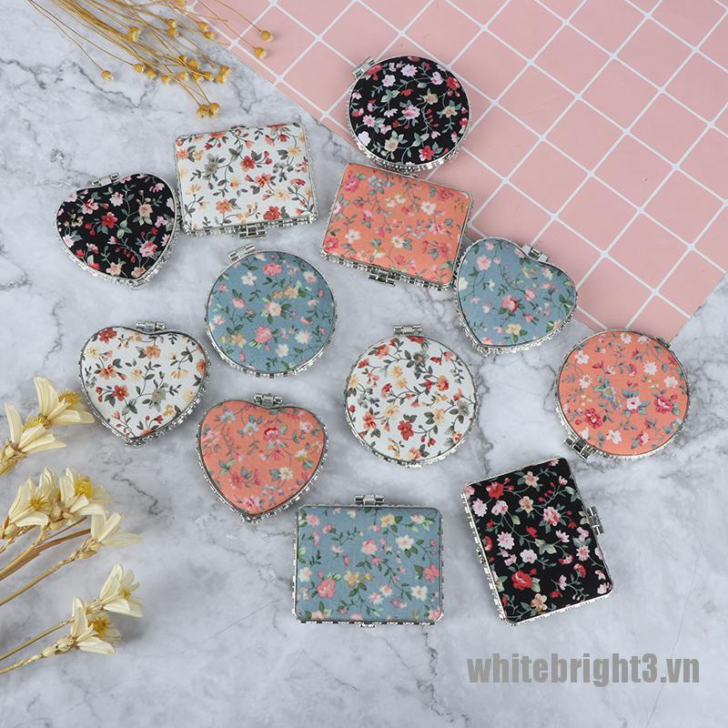 (Hàng Mới Về) Gương Trang Điểm mini 3 Lần Họa Tiết Hoa Cổ Điển