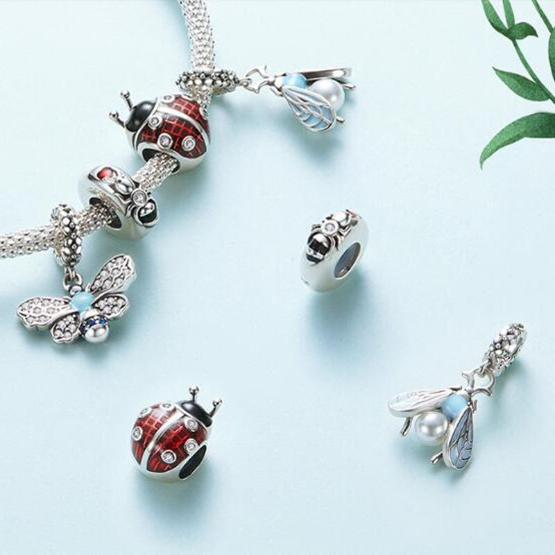 Hạt charm Bamoer SCC1479 làm từ bạc 925 hình con chuồn chuồn đính ngọc trai làm vòng tay DIY thời trang