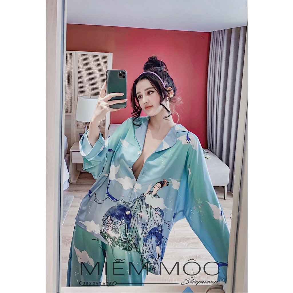 Đồ bộ nữ Vic's lụa Mango cao cấp, đồ ngủ hoạ tiết mặc nhà sang trọng L230 thời trang nữ pijama | BigBuy360 - bigbuy360.vn