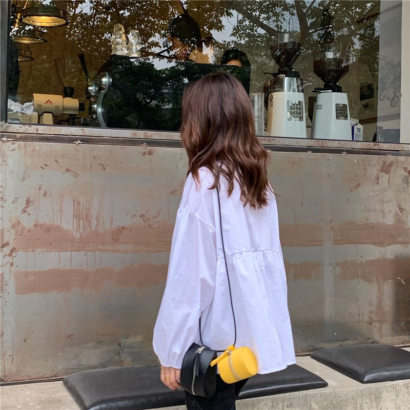 Spring 2021 New Korean Style, Simple and Versatile, Bubble Sleeve Shirt, Long Sleeve Shirt, Girl Student Loose Shirt[delivery Within 5 Days]