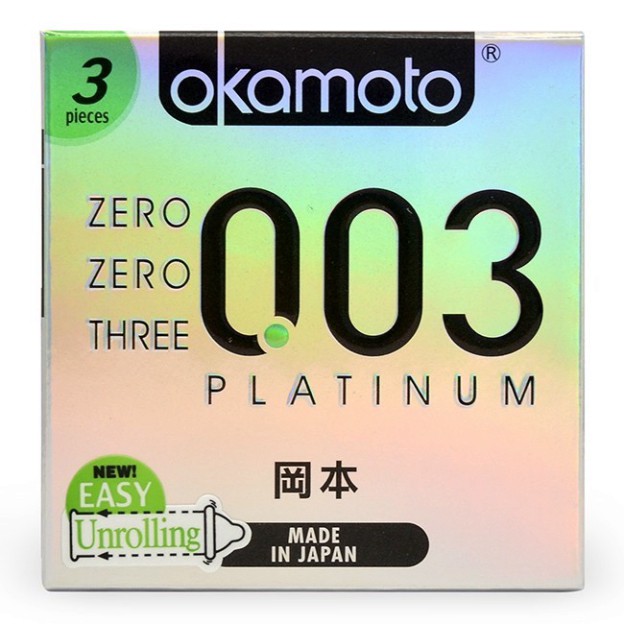 Bao cao su Okamoto 0.03 Platinum Trong Suốt Mềm Mại (Hộp 3C)