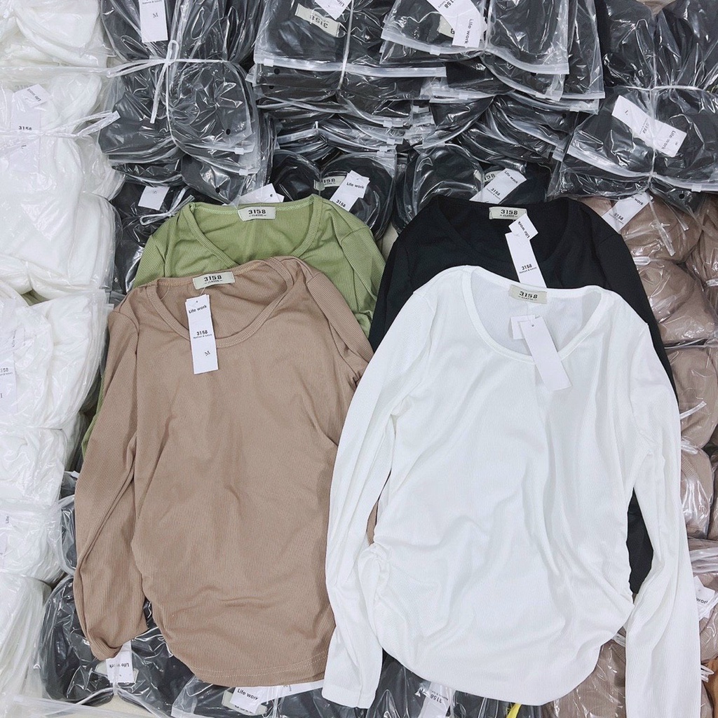 áo phông trơn tay dài rút 2 bên phom rộng dáng unisex hot trend/ms012 mã456