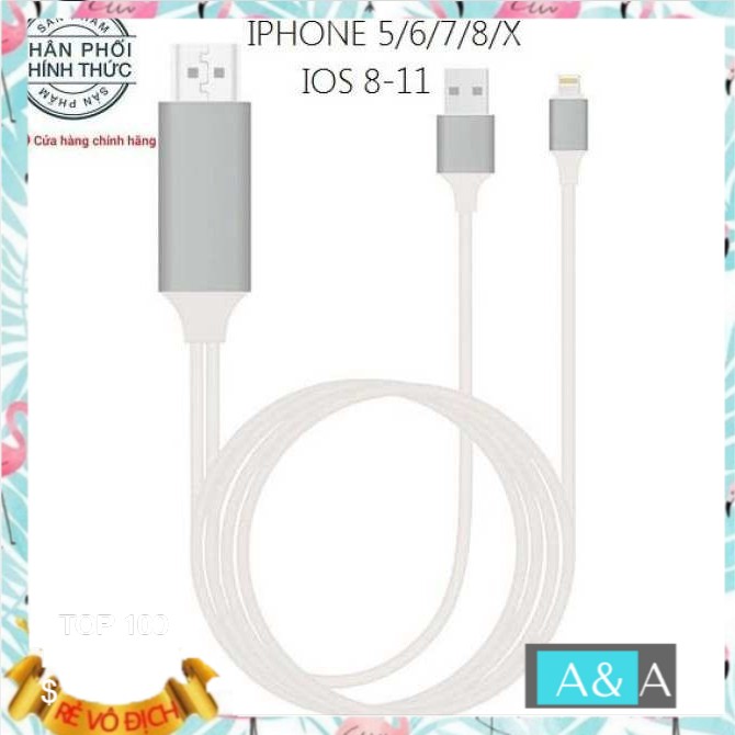 Cáp HDMI cho Iphone 5/6/7/8/X và Ipad dài 2M IOS 8-13 mới nhất 2021 - CẮM LÀ CHẠY