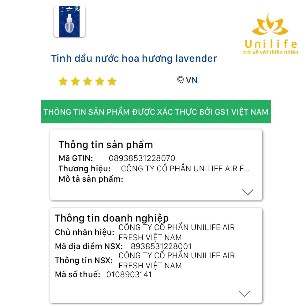 Tinh dầu thiên nhiên Unilife, Tinh dầu xông phòng hương Oải Hương, khử mùi hôi, thơm dịu nhẹ, chai 30ml