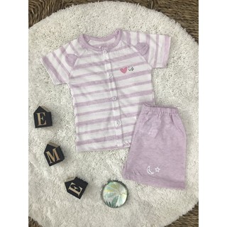 Bộ cúc giữa bé gái momma áo kẻ quần tím