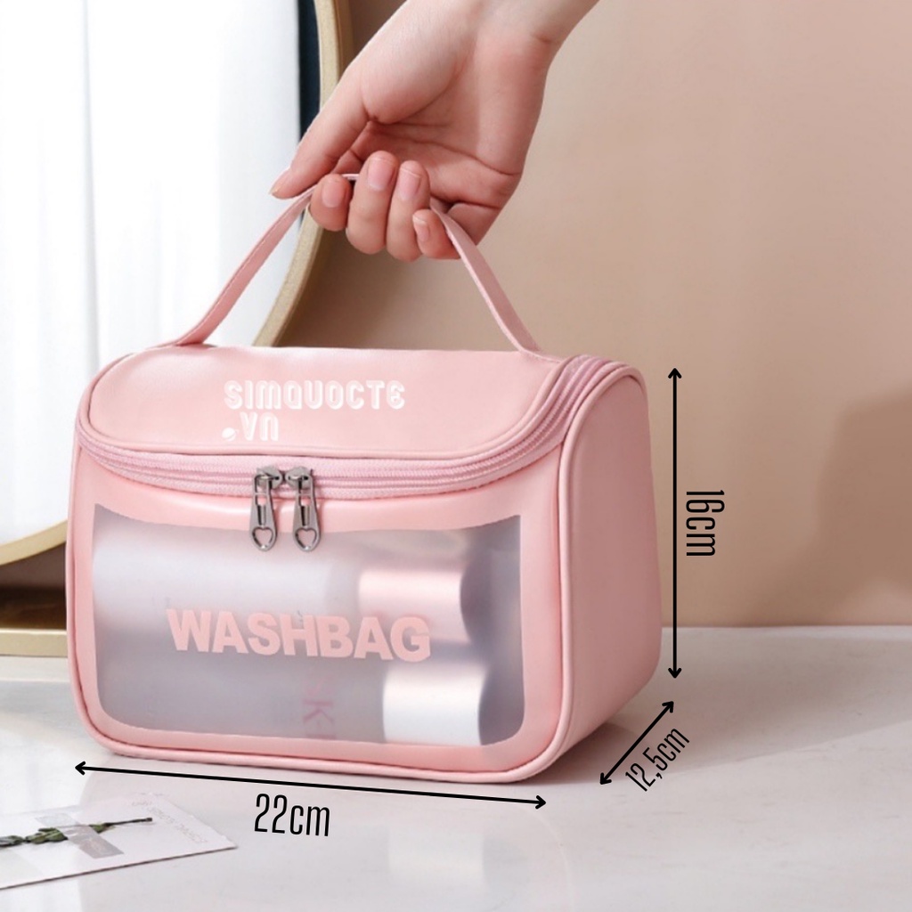 Túi đựng mỹ phẩm WASHBAG có móc treo chống thấm nước đựng đồ trang điểm quai xách tay phù hợp đi du lịch TMP25