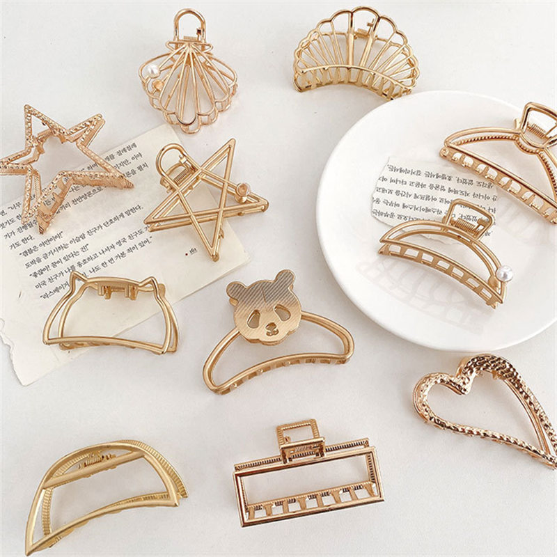 Kẹp Tóc Càng Cua Đính Đá / Ngọc Trai Bằng Hợp Kim Màu Vàng Sang Trọng