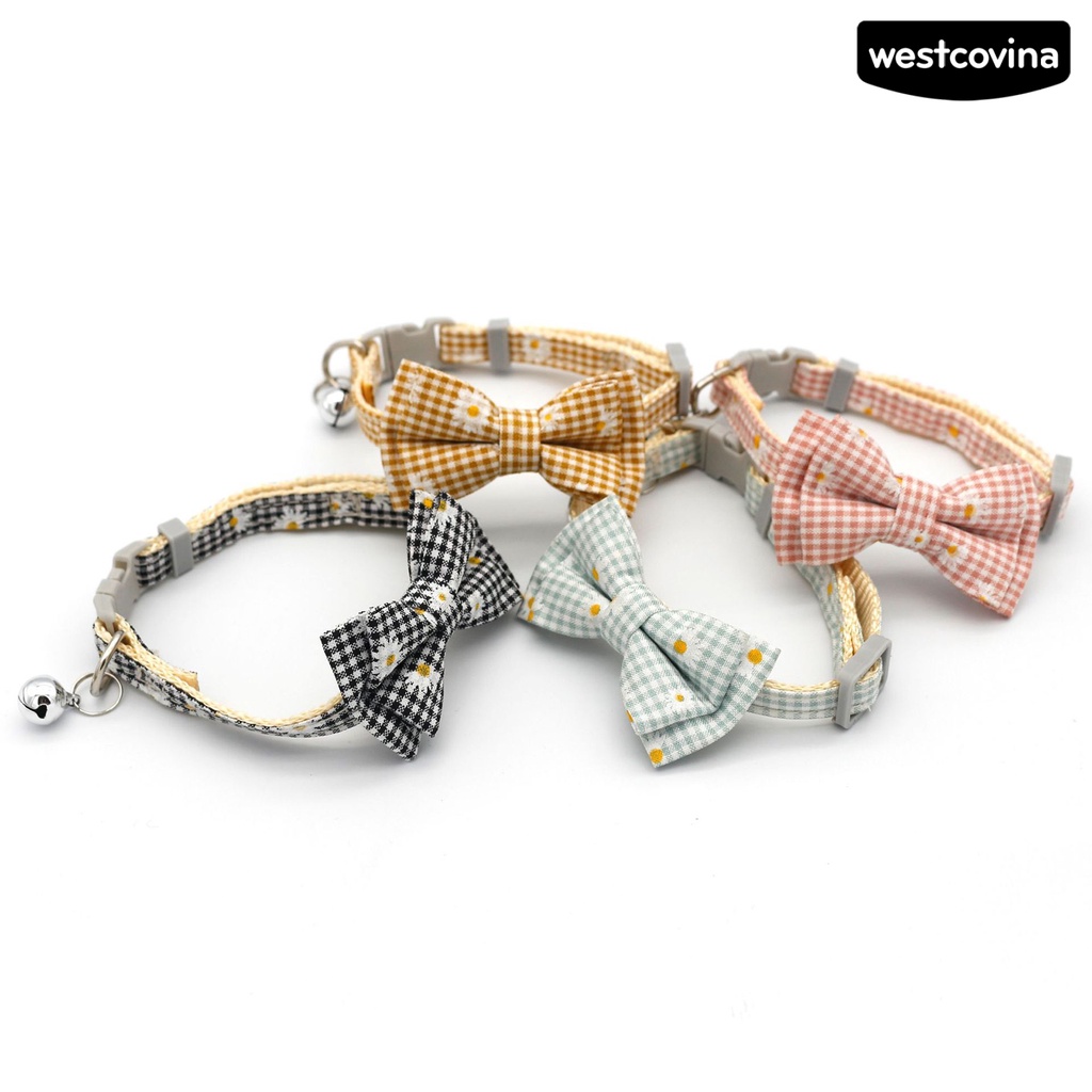 [Mới]♞Vòng Đeo Cổ Đính Nơ Họa Tiết Kẻ Ô Chống Thoát Hiểm Cho Thú Cưng