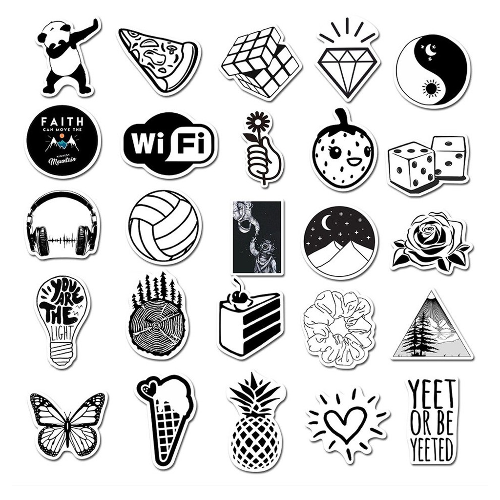 Sticker trắng đen black white stickers cao cấp trang trí Vali Laptop Mũ Bảo Hiểm Xe Máy Xe Đạp..