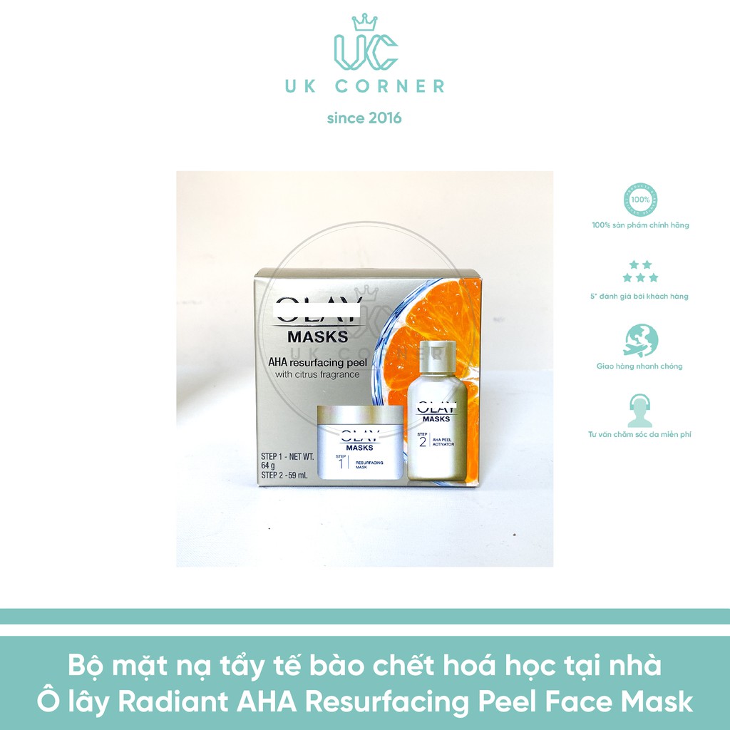 Bộ mặt nạ tẩy tể bào chết hoá học tại nhà Olay Radiant AHA Resurfacing peel mask