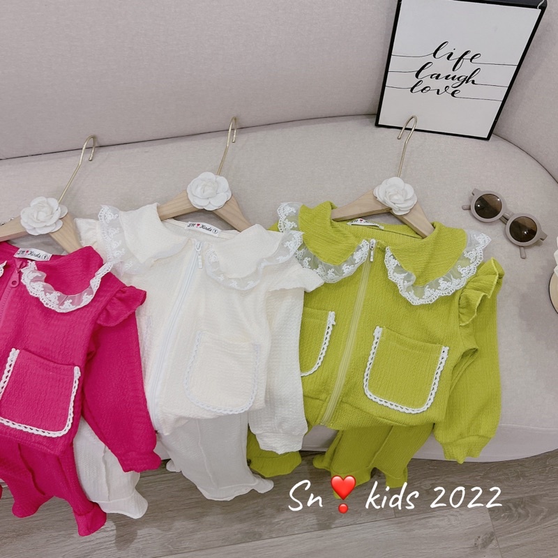 Bộ sóng nhăn quần loe cho bé gái