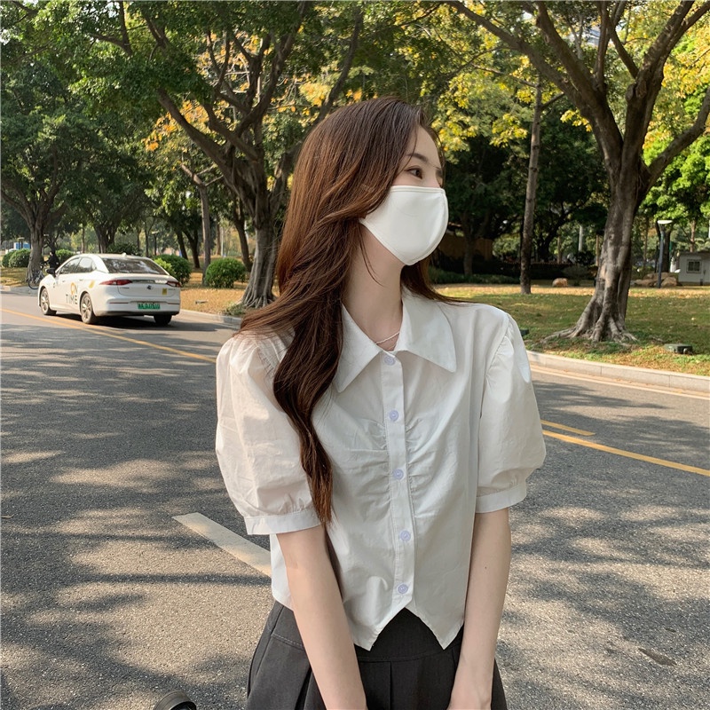 SUXI Áo Sơ Mi Tay Ngắn Màu Sắc Trơn Thiết Kế Đơn Giản Thời Trang Mùa Hè Dành Cho Nữ