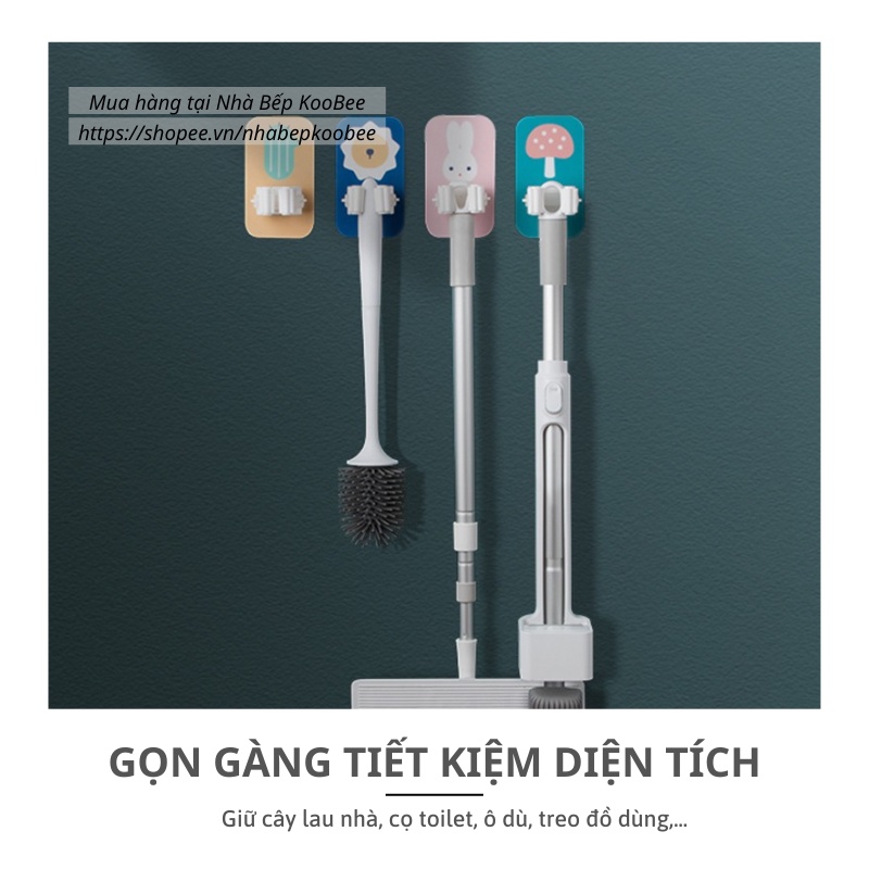 Móc treo dán tường kẹp giữ cây lau nhà cọ chổi toilet KooBee - Giá đỡ chắc chắn siêu dính chịu lực 6kg (CSNC07)