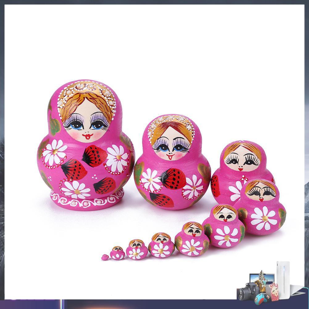 Set 10 búp bê Nga bằng gỗ sáng tạo họa tiết xinh xắn nhiều kích cỡ