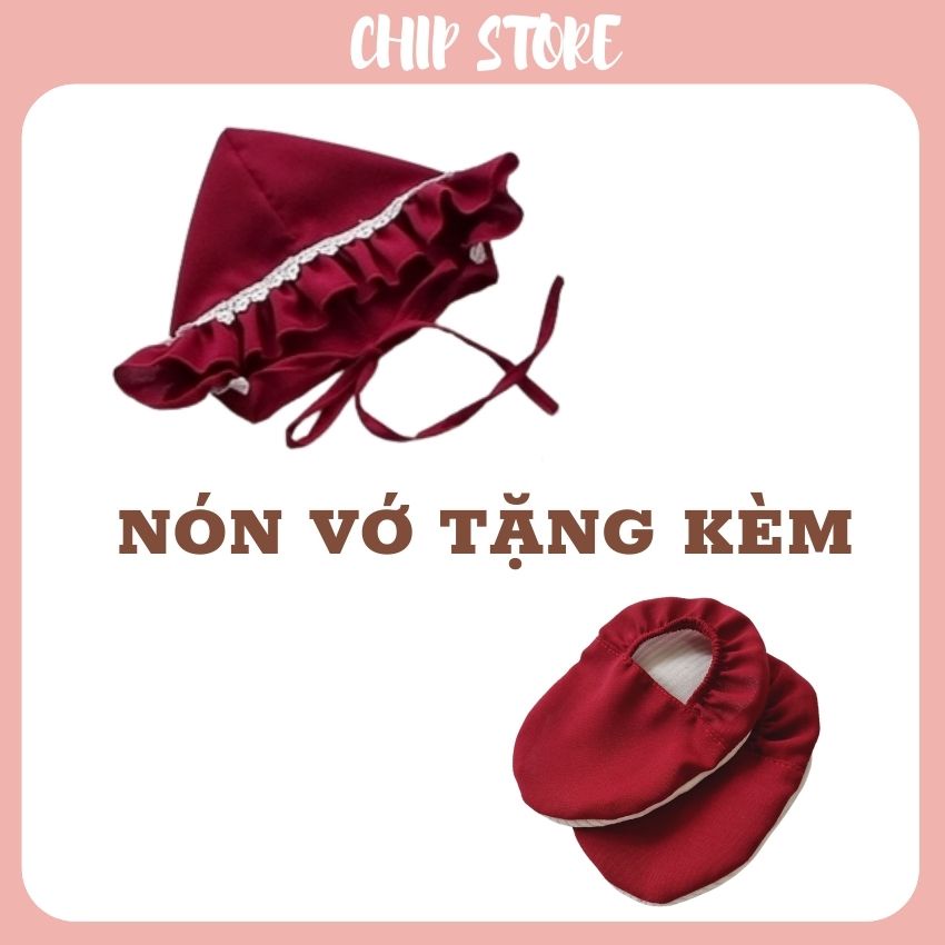 Váy bé gái sơ sinh CHIP STORE Body yếm đỏ mận cho bé mặc đầy tháng thôi nôi xinh xắn - Ảnh thật tự chụp