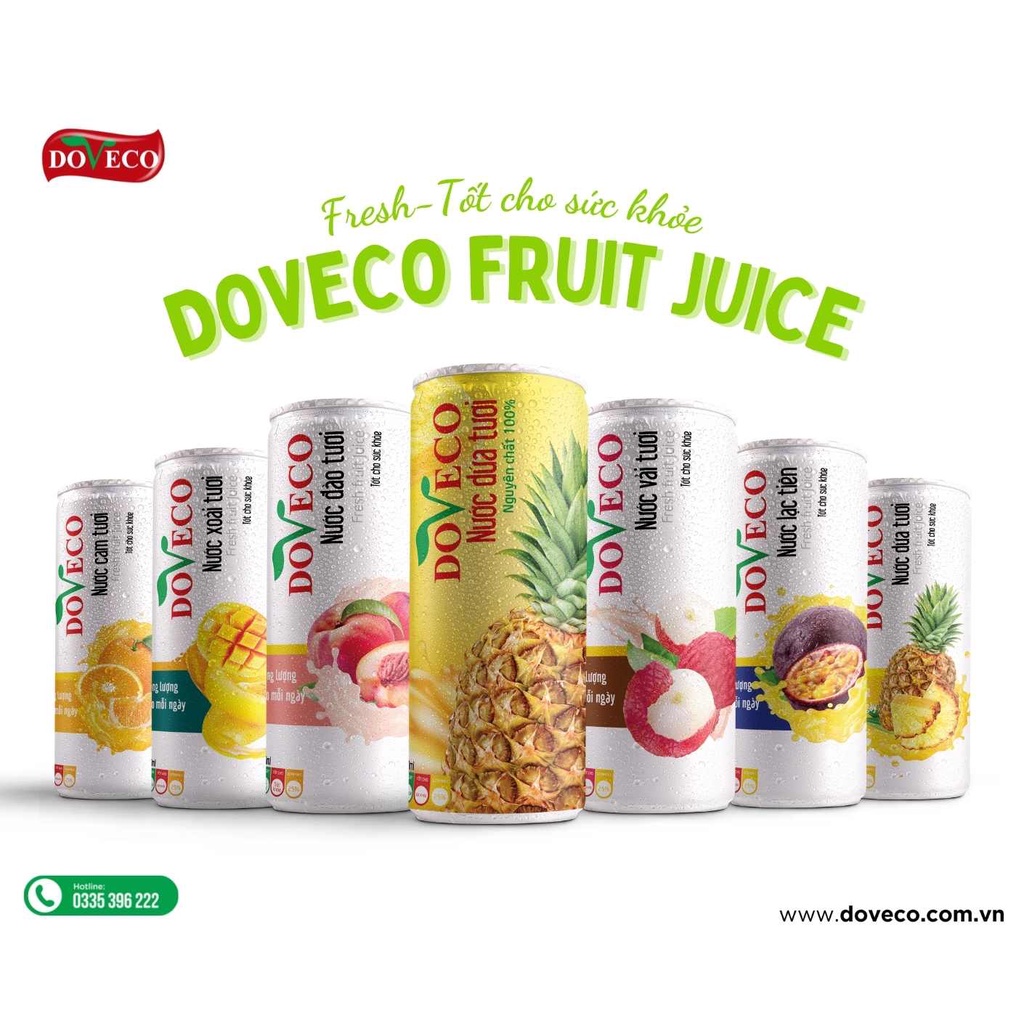 Mix vị nước ép Dứa Cam Đào Xoài Vải Chanh Leo Doveco Việt Nam
