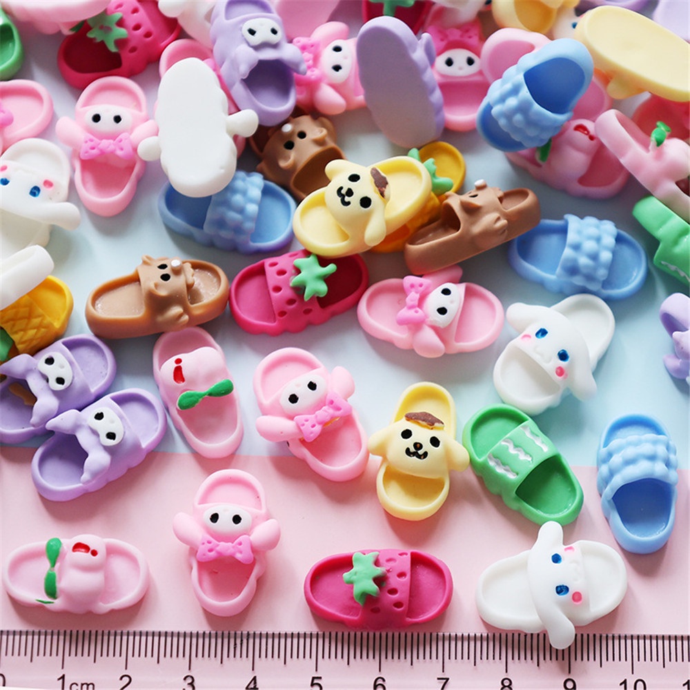 Set 10 Kẹp Tóc Hình Dép Hoạt Hình Mini Bằng Nhựa Resin DIY