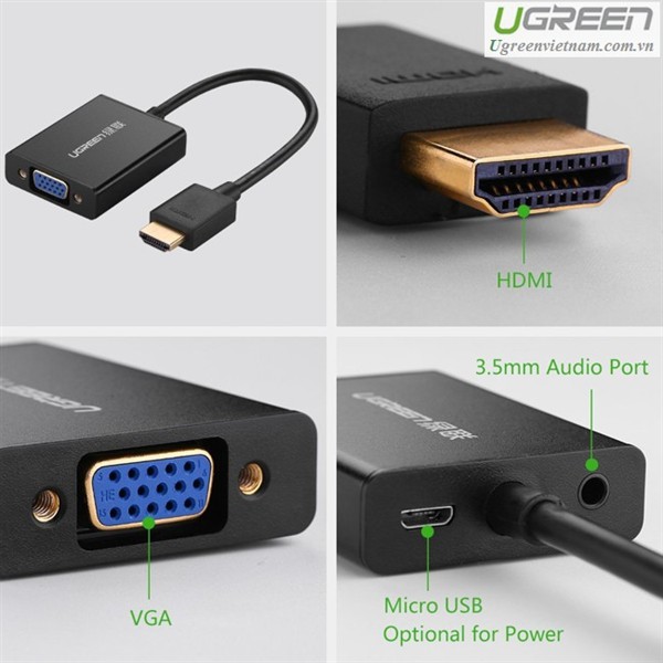 Cáp chuyển HDMI sang VGA cao cấp Ugreen 40233 (Đen)- Sản phẩm chính hãng BH 18 tháng