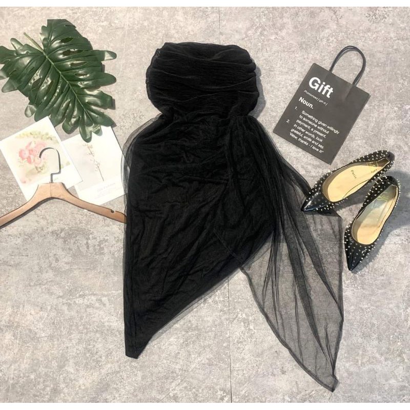 Đầm váy nữ ống xẻ tà chéo màu đen