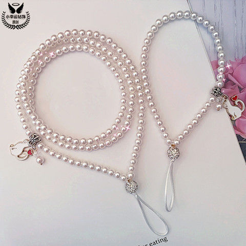 Dây Đeo Cổ Gắn Điện Thoại Chống Sốc Có Đính Đá Pha Lê Và Ngọc Trai