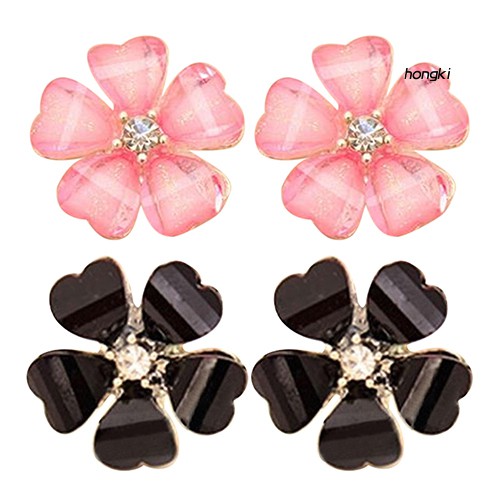 Đôi khuyên tai dạng xỏ mặt hình bông hoa đính đá thời trang dành cho nữ