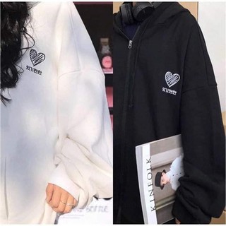 {Kèm hình chụp } Áo khoác HOODIE hình thêu trái tim có dây kéo zip basic hoodie unisex