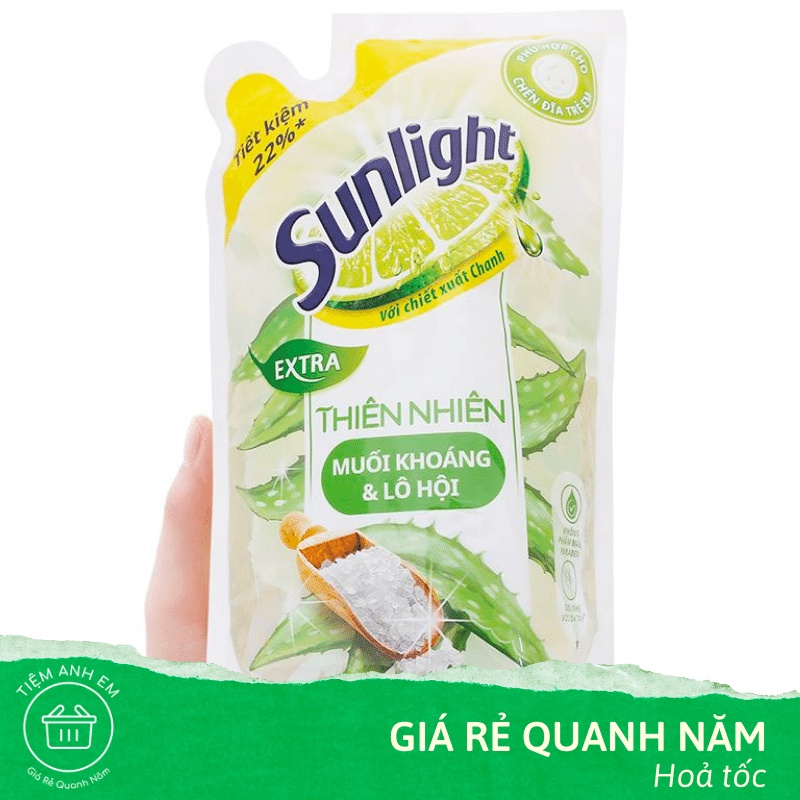 Nước rửa chén Sunlight thiên nhiên muối khoáng và lô hội an toàn cho chén dĩa trẻ em túi 725ml