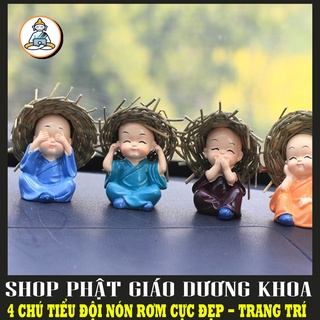 Bộ 4 tượng chú tiểu tứ không đội nón rơm