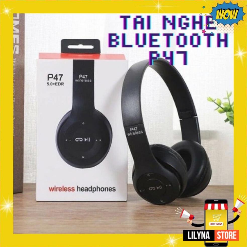 Tai Nghe chụp tai bluetooth P47 có khe cắm thẻ nhớ, kết nối không dây - Freeship toàn quốc