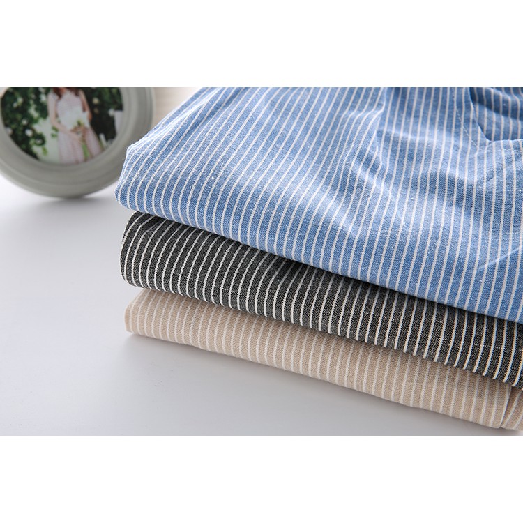 Quần baggy nữ lưng thun vải thô 100% cotton thoáng mát form suông rộng rãi thoải mái kẻ sọc phong cách Nhật Akira Store