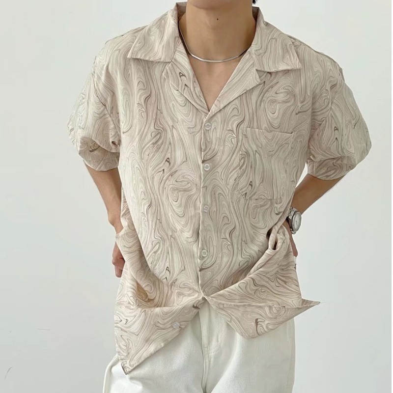 Áo Sơ Mi Tay Ngắn Dáng Rộng Họa Tiết Gợn Sóng Thời Trang Mùa Hè Cho Nam Size M-2XL