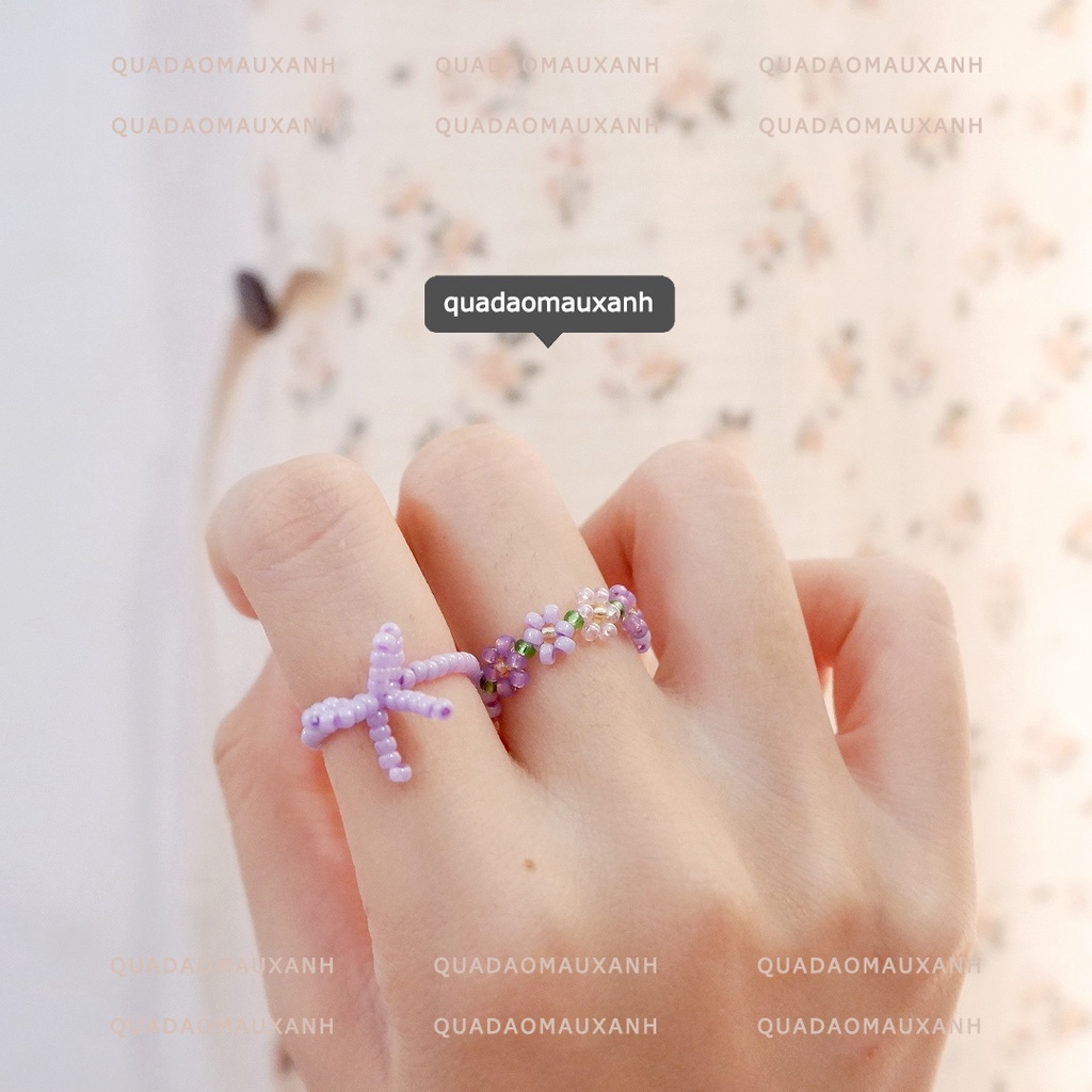 Nhẫn nơ nhí đủ màu kết bằng hạt cườm Ribbon Ring #Quadaomauxanh
