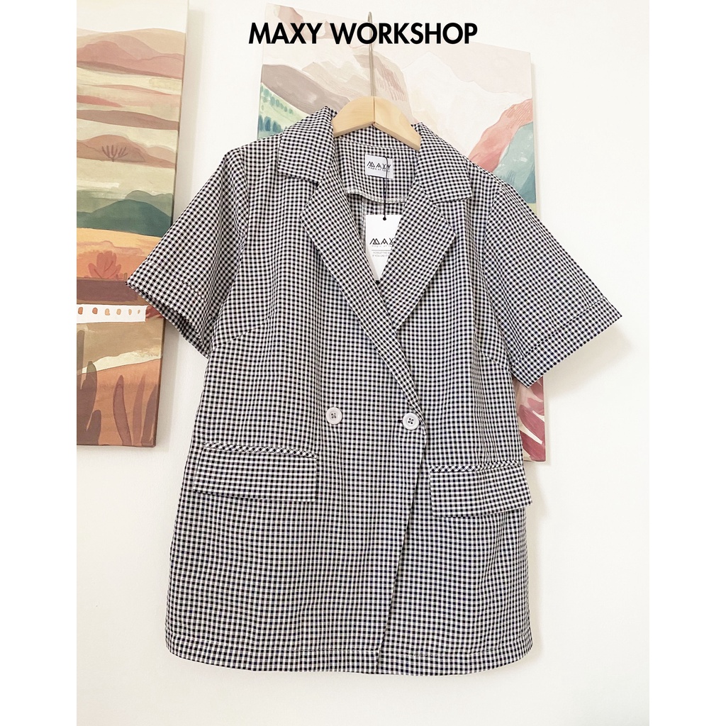 Áo blazer tay ngắn họa tiết sọc Caro Short Blazer Maxy Workshop | WebRaoVat - webraovat.net.vn