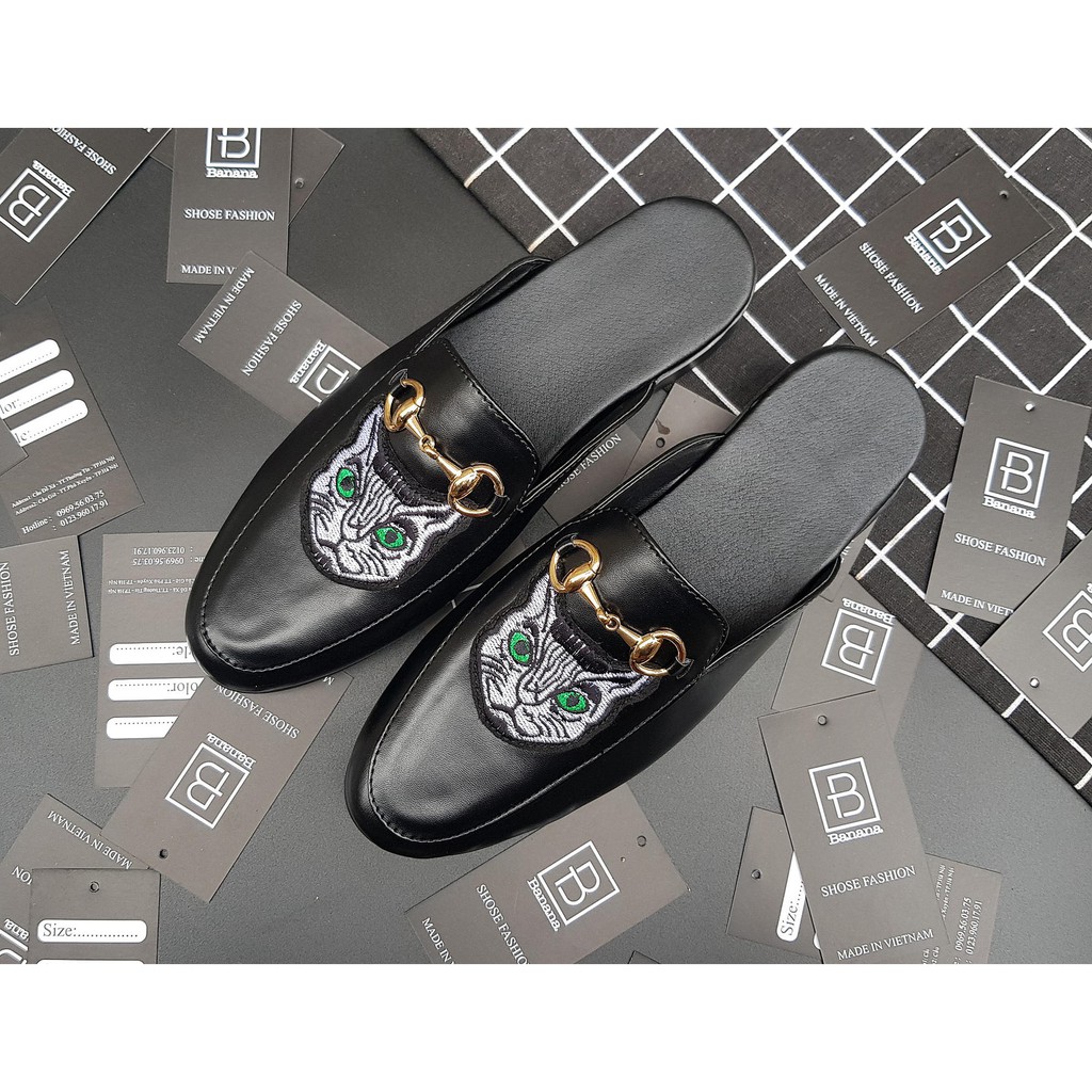 Giày sục nam | THÊU HỌA TIẾT CON MÈO DA NHÁM | đế cao su đem lại sự thoải mái cho người sử dụng.