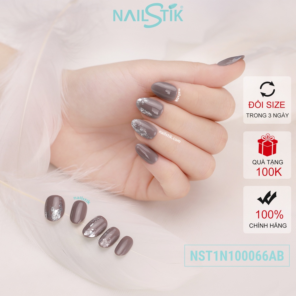 Móng úp thiết kế by NAILSTIK, màu khói, form móng bầu, ngắn/dài, 066