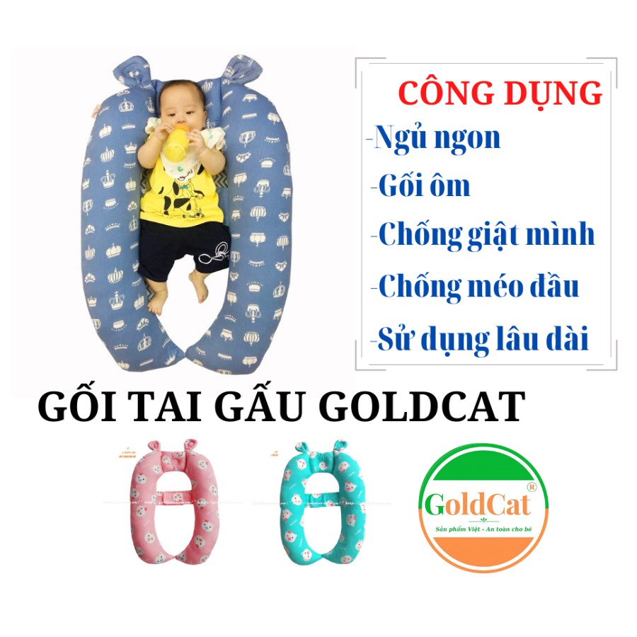 Gối Chặn Ôm Tai Gấu GOLDCAT GC3 Chất Vải Thô Lụa Lõi Bông Êm Giúp Bé Nằm An Toàn Và Thoải Mái