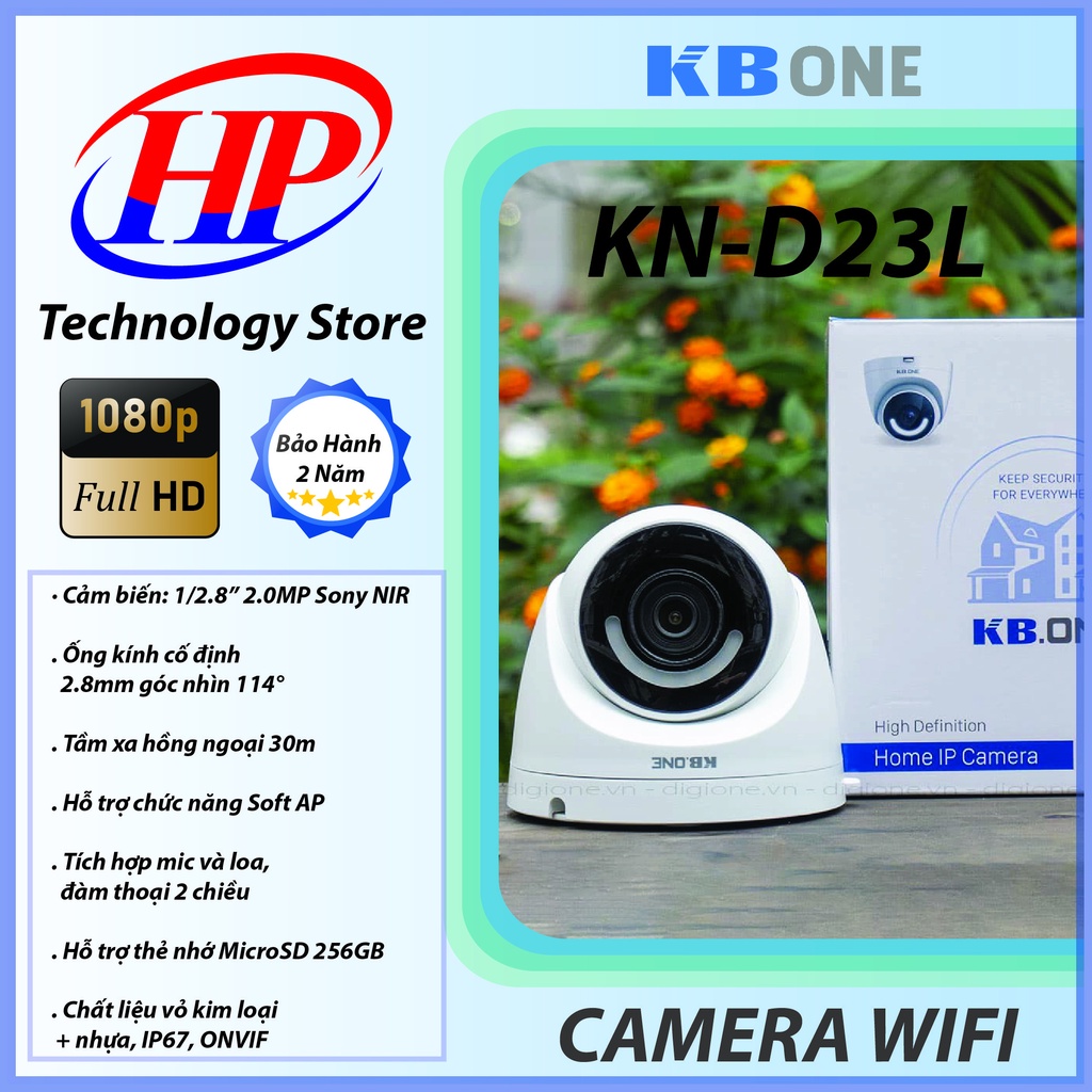 Camera IP WIFI KBONE KN-D23L Tự Phát WiFi, Đàm Thoại 2 Chiều, Phát Hiện Chuyển Động, Chính Hãng - Bảo Hành 24Tháng
